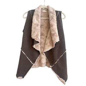 Altar’d State Taupe Faux Suede and Fur Open Front Vest with Pockets